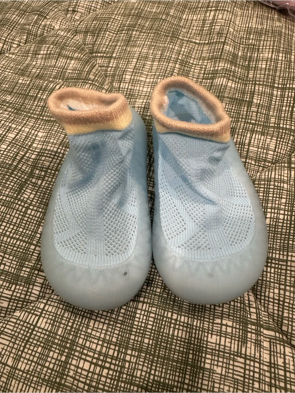 Kids Light Blue Slip-On Water Shoes with Beige Trim